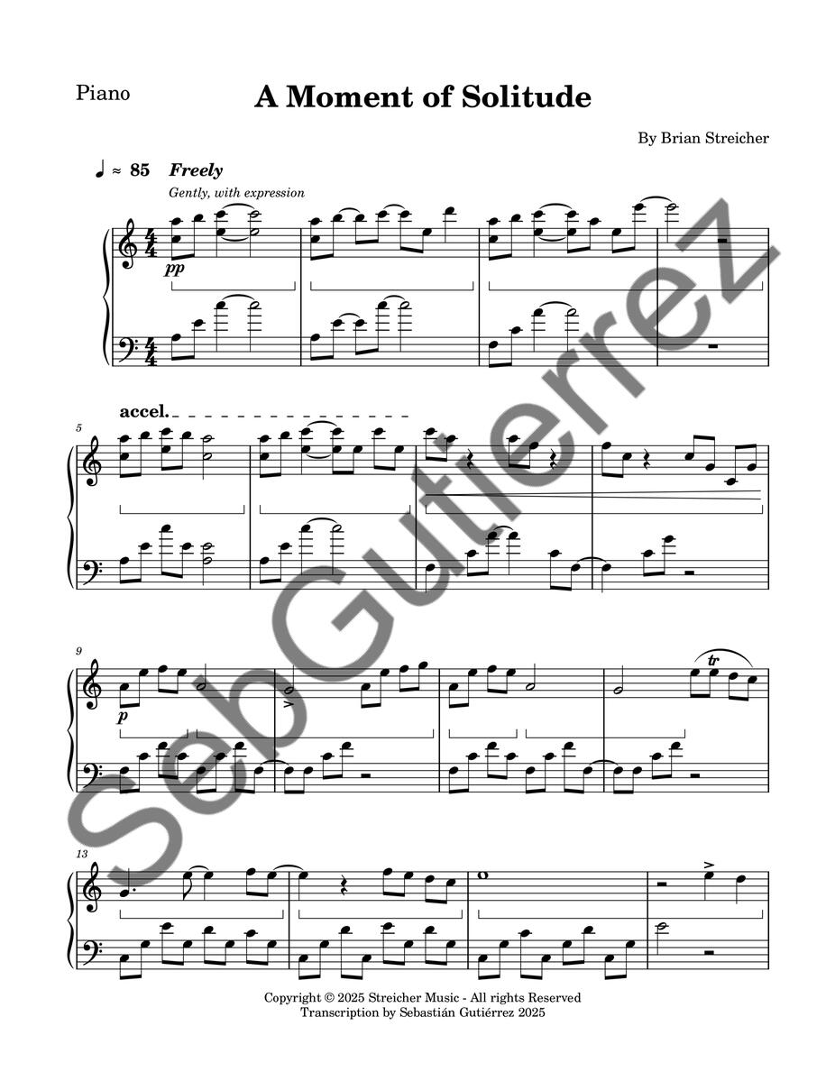 Original piano piece transcription